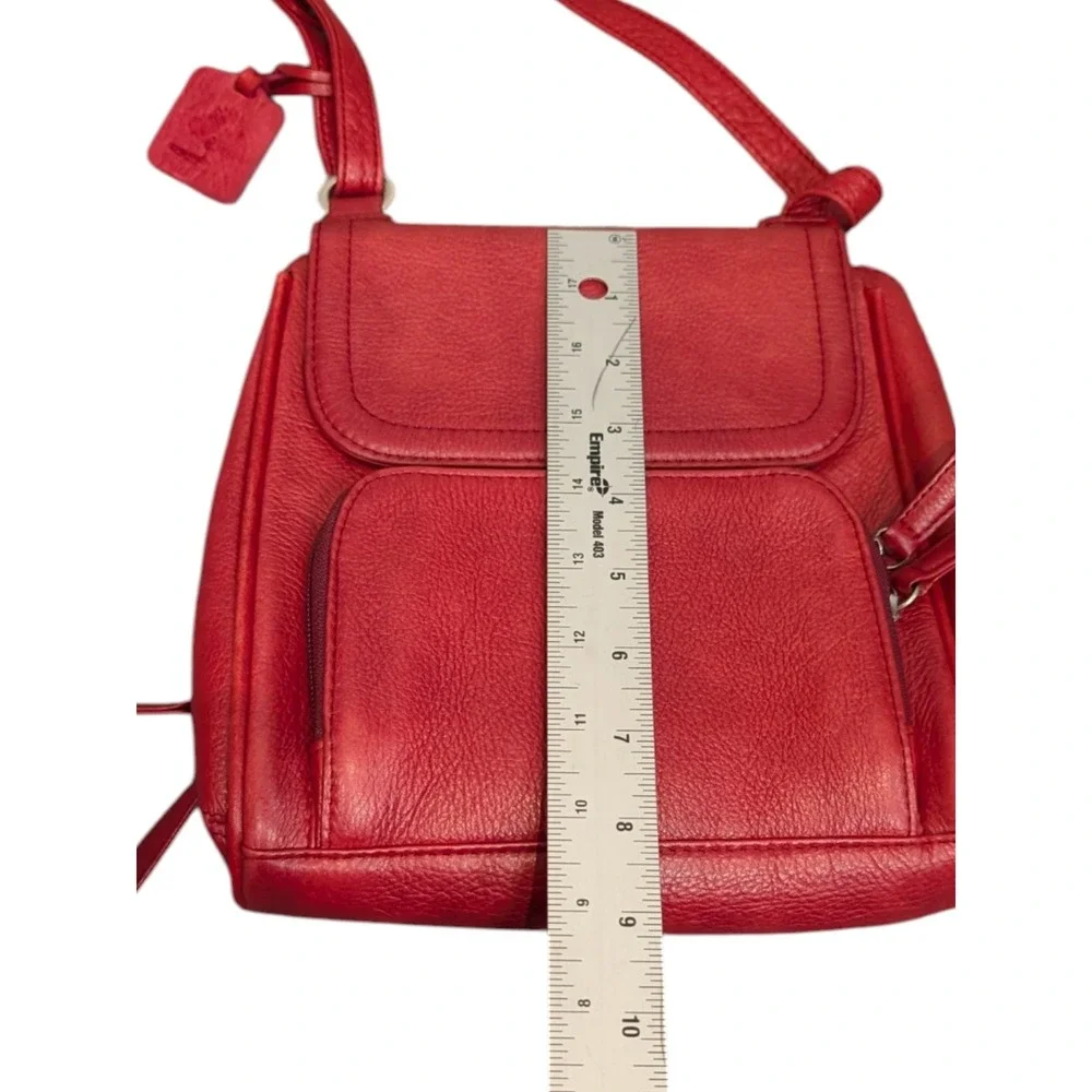 Levenger Red Pebbled Leather Crossbody Bag Organizer Purse With Adjustable Strap